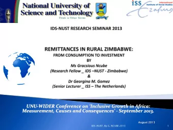 UNU-WIDER Conference on Inclusive Growth in Africa:  Measurement, Causes and Consequences -