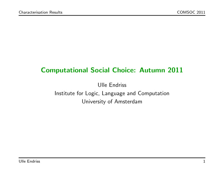 computational social choice autumn 2011