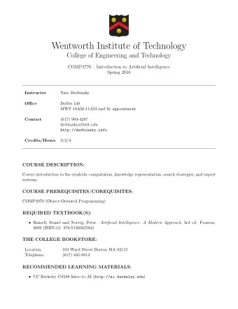 Wentworth Institute of Technology  College of Engineering and Technology  COMP3770  Introduction