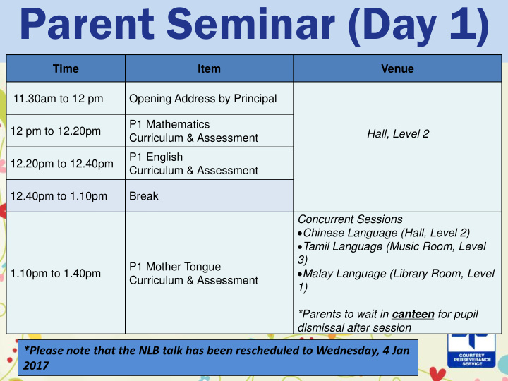 parent seminar day 1