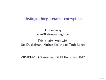 Distinguishing iterated encryption  E. Lambooij  eran@hideinplainsight.io  This is joint work with: