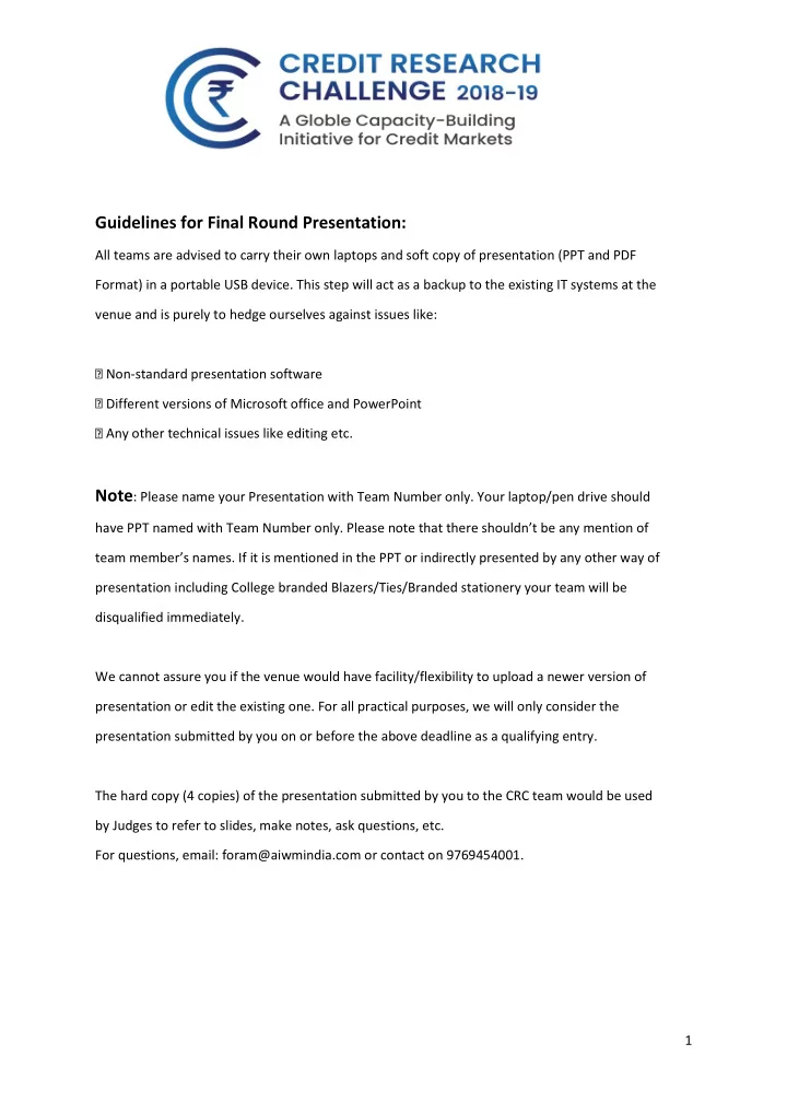 guidelines for final round presentation