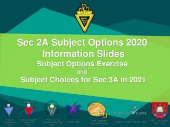Sec 2A Subject Options 2020  Information Slides  Subject Options Exercise  and  Subject Choices for