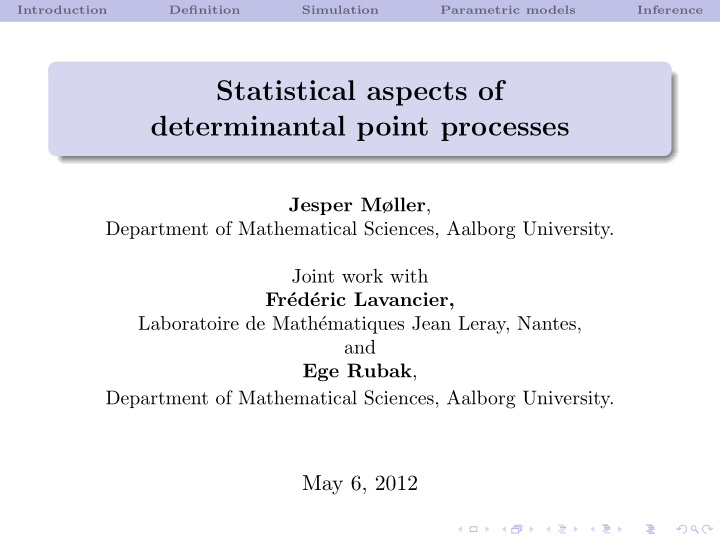 statistical aspects of determinantal point processes