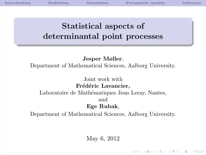 statistical aspects of determinantal point processes