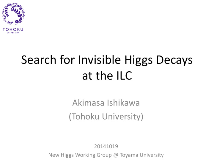 search for invisible higgs decays at the ilc