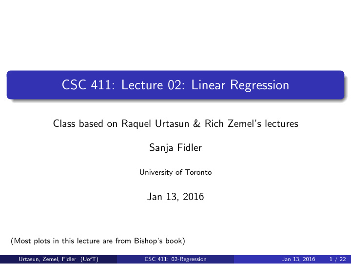 csc 411 lecture 02 linear regression