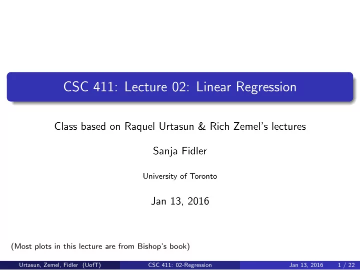 csc 411 lecture 02 linear regression