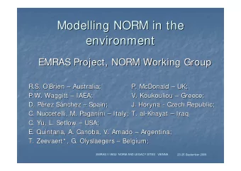 Modelling NORM in the  Modelling NORM in the  environment  environment  EMRAS Project, NORM Working