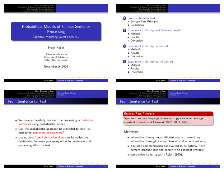 probabilistic models of human sentence