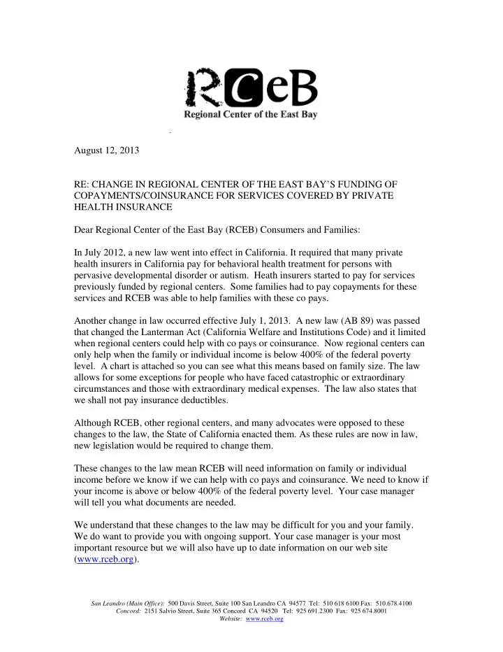 august 12 2013 re change in regional center of the east