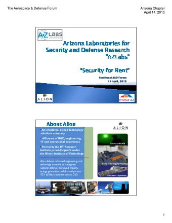 The Aerospace &amp; Defense Forum  Arizona Chapter  April 14, 2015  Southwest A&amp;D Forum