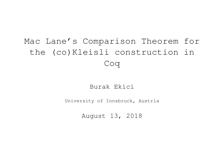 mac lane s comparison theorem for the co kleisli