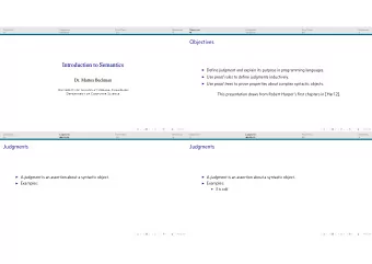 Objectives  Introduction to Semantics  Defjne judgment and explain its purpose in programming