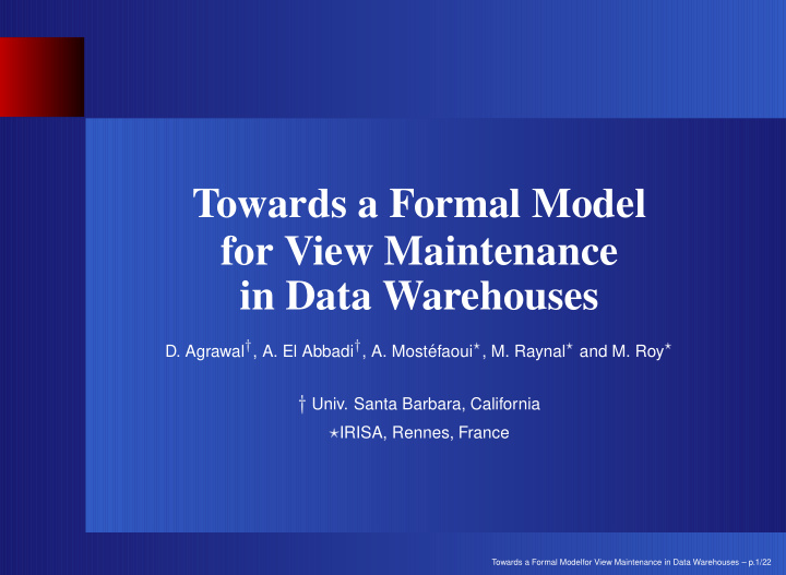 towards a formal model for view maintenance in data