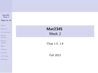 Mat2345  Negation  1.5 Inference  Week 2  Modus  Ponens  Modus  Tollens  Chap 1.5, 1.6  Rules