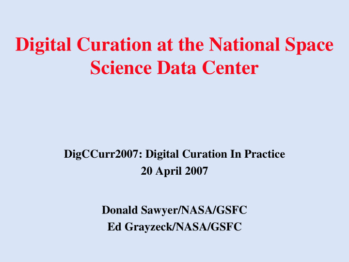 digital curation at the national space science data center