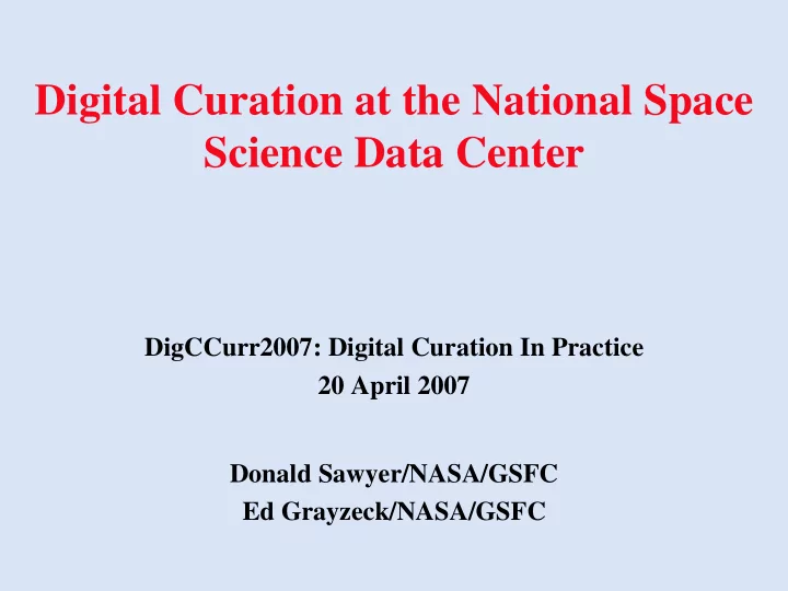 digital curation at the national space science data center