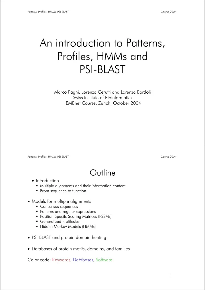 an introduction to patterns profiles hmms and psi blast