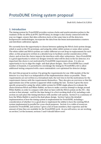 ProtoDUNE  timing  system  proposal   Draft  0.01.  Oxford  16.3.2016    1.