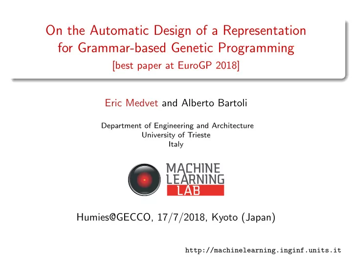 on the automatic design of a representation for grammar