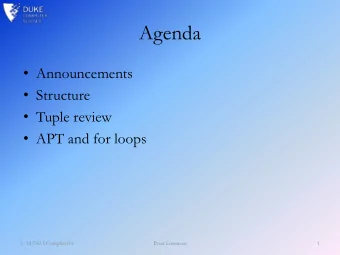 Agenda  Announcements  Structure  Tuple review  APT and for loops  1/14/2013 CompSci101