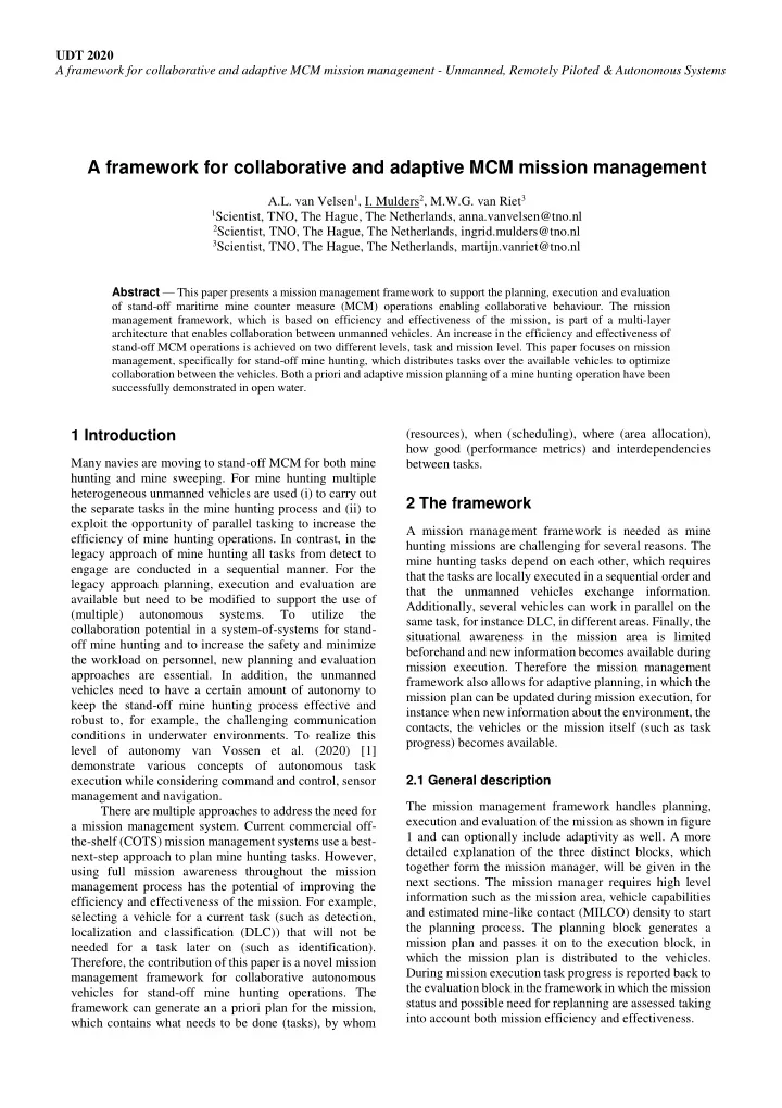 a framework for collaborative and adaptive mcm mission