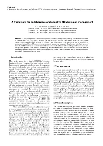 A framework for collaborative and adaptive MCM mission management A.L. van Velsen 1 , I. Mulders 2