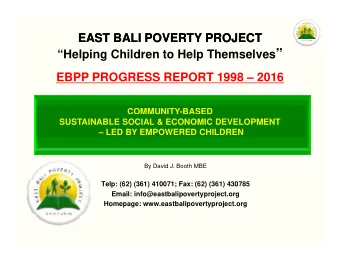 Helping Children to Help Themselves     EBPP PROGRESS REPORT 1998  2016