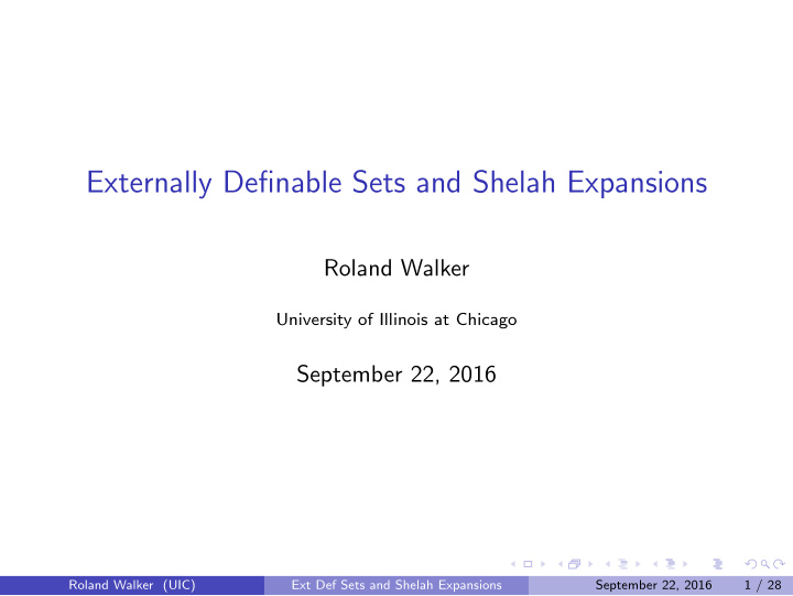 externally definable sets and shelah expansions