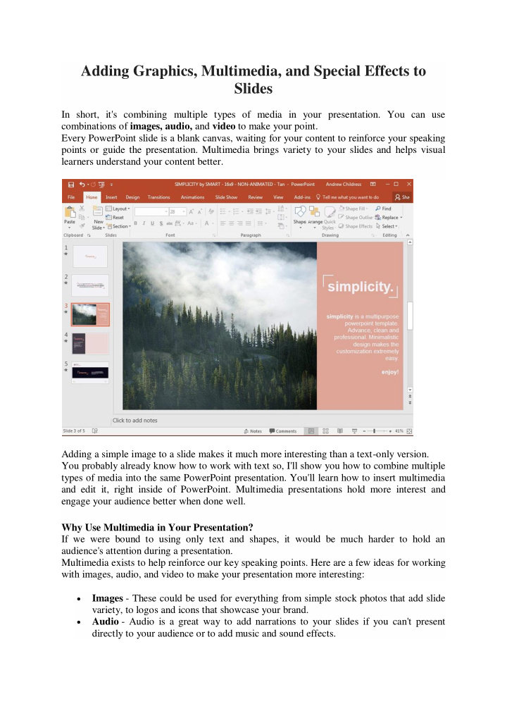 adding graphics multimedia and special effects to slides