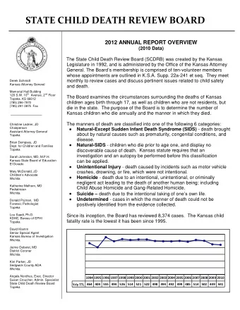 STATE CHILD DEATH REVIEW BOARD  2012 ANNUAL REPORT OVERVIEW  (2010 Data)  The State Child Death