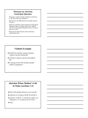 Violinist Example  Would it be morally wrong to unhook  violinist, thereby killing him?