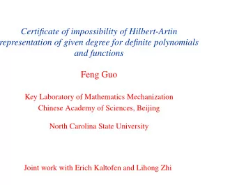 Certificate of impossibility of Hilbert-Artin  representation of given degree for definite