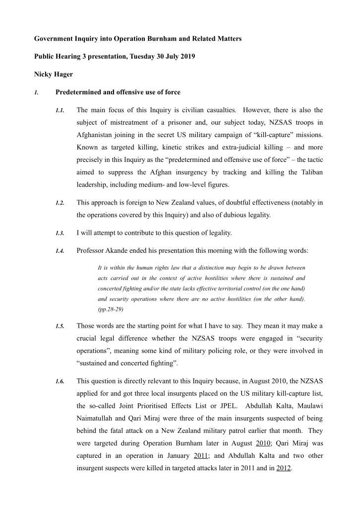 government inquiry into operation burnham and related
