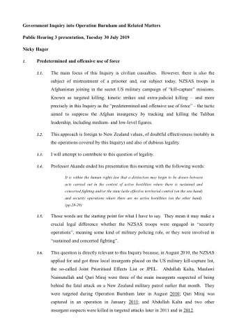 Government Inquiry into Operation Burnham and Related Matters  Public Hearing 3 presentation,
