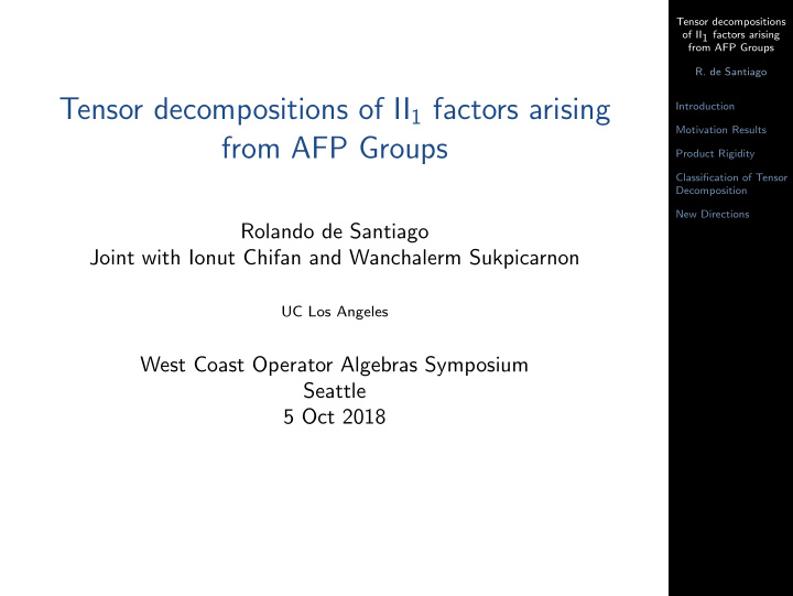 tensor decompositions of ii 1 factors arising