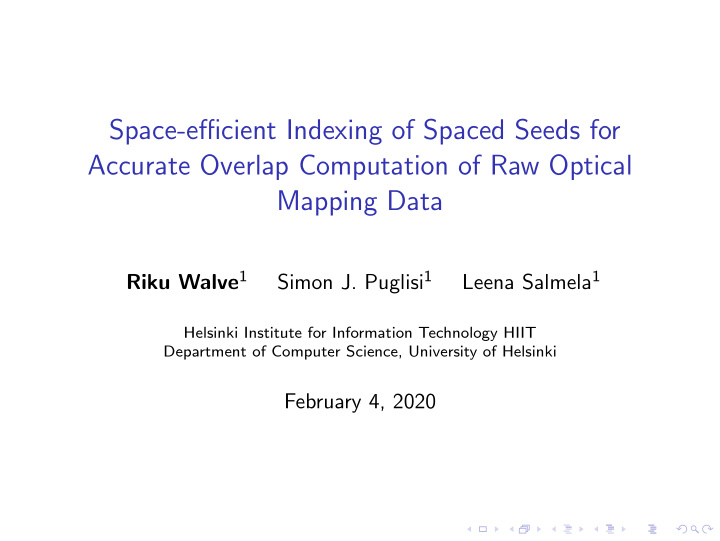 space efficient indexing of spaced seeds for accurate