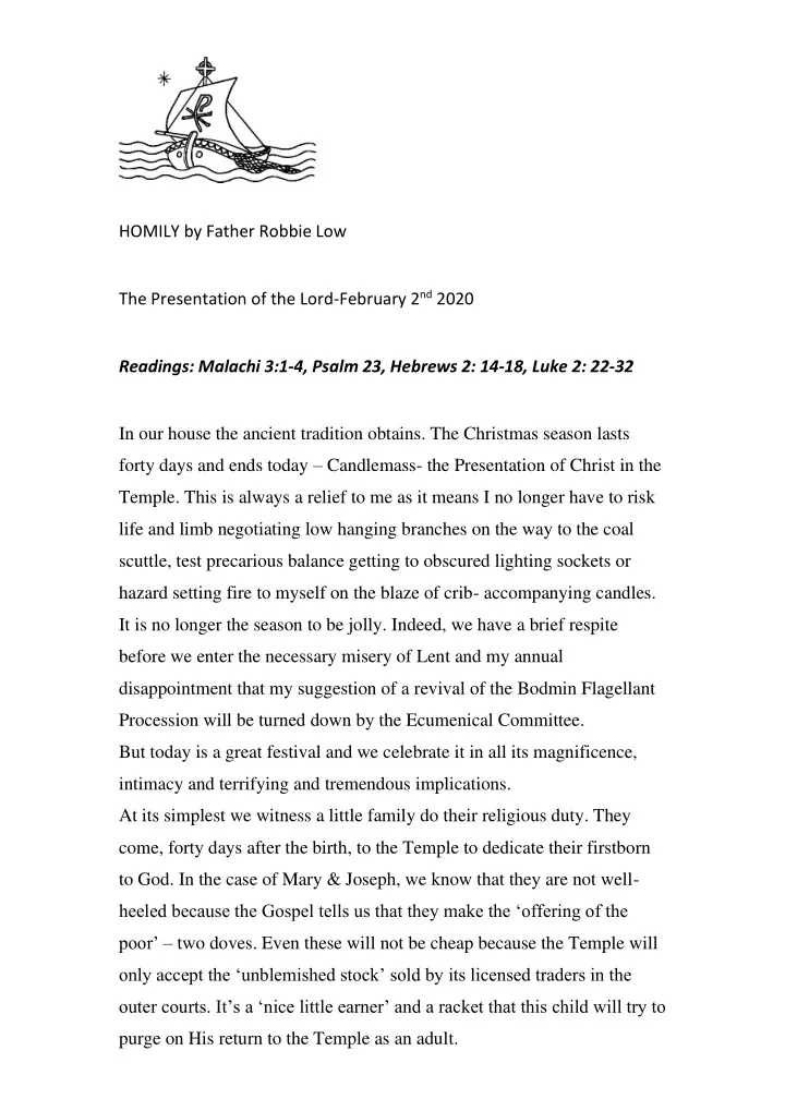 homily by father robbie low the presentation of the lord