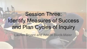 Session Three:  Identify Measures of Success  and Plan Cycles of Inquiry  Lauren Bryant and Allison