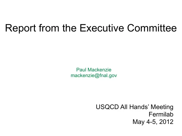 report from the executive committee
