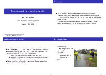Overview  Neural networks and visual processing  So far we have discussed unsupervised learning up