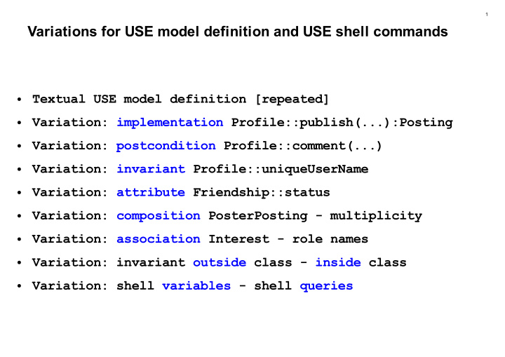variations for use model definition and use shell commands