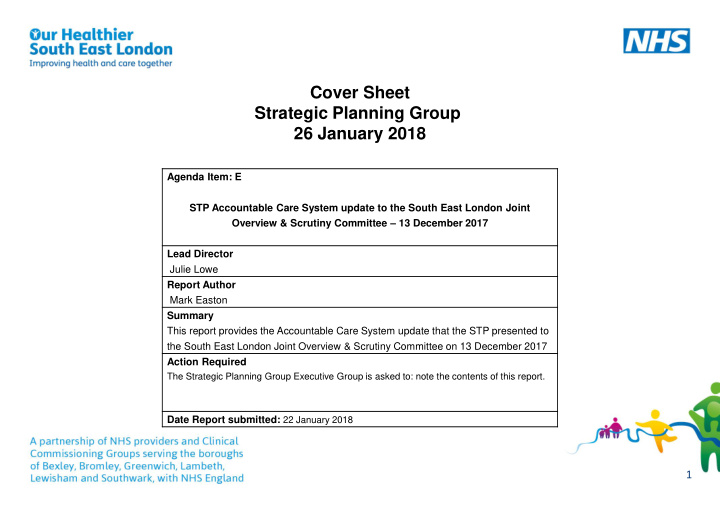 cover sheet strategic planning group 26 january 2018