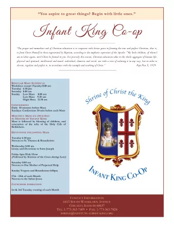 Infant King Co-op  The proper and immediate end of Christian education is to cooperate with