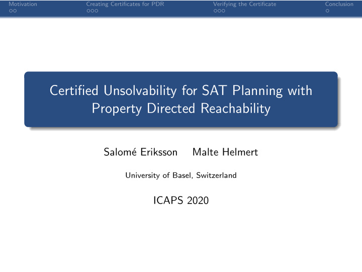 certified unsolvability for sat planning with property