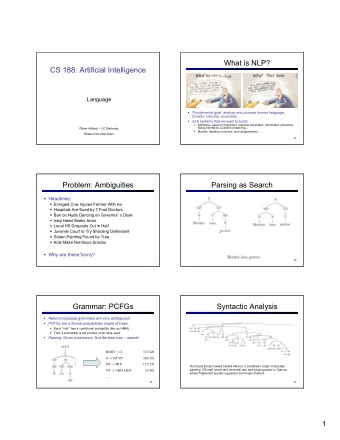 What is NLP?  CS 188: Artificial Intelligence  Language  Fundamental goal: analyze and process