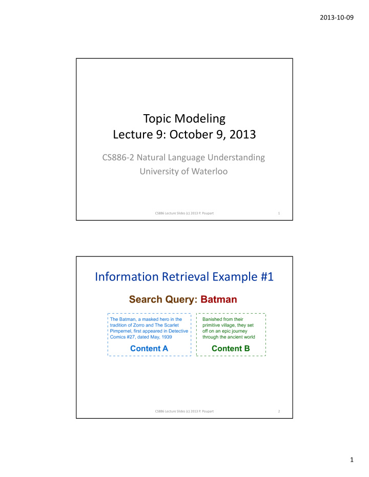 topic modeling lecture 9 october 9 2013