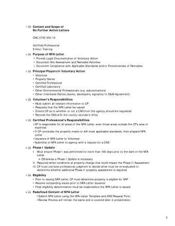1  Technical Assistance (TA) still available prior to NFA submittal  Submittal of supporting