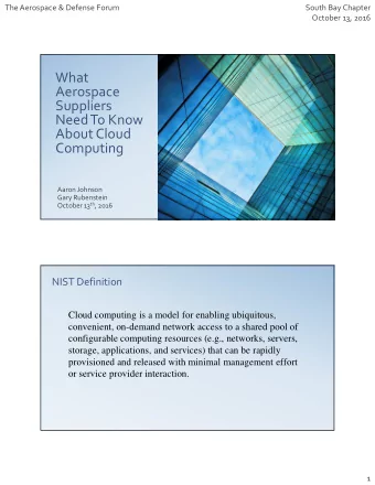 What  Aerospace  Suppliers  Need To Know  About Cloud  Computing  Aaron Johnson  Gary Rubenstein